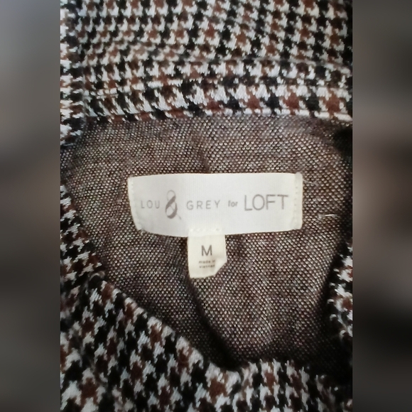 Lou & Grey Medium black brown houndstooth mock turtle neck long sleeve top - Picture 5 of 8